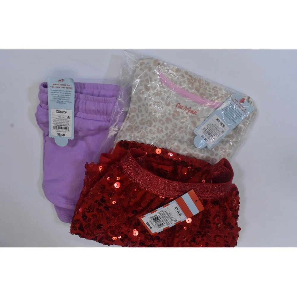 Cat & Jack Bulk Lot Of 6 Girls Size XS 4/5 Mixed Season Tops Bottoms Dresses